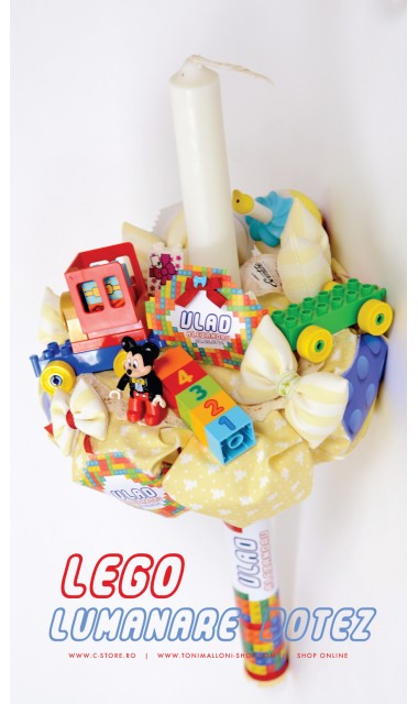 Lumanare botez  baieti cu piese lego si figurina plus Mickey Mouse, 65x4 cm, Lego 2